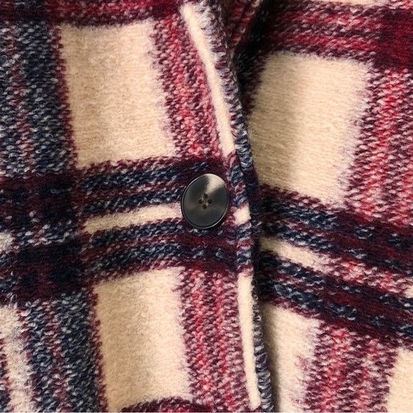 Blank NYC Go Ahead Teddy Red Cream Plaid Oversized Wool Blend Button Jacket Coat - Picture 8 of 11